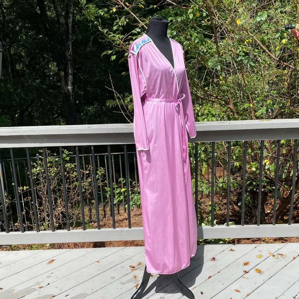 Vintage 80s Does 30s Art Deco Dressing Gown Maxi Kimono Glammy Lingerie - Picture 2 of 12